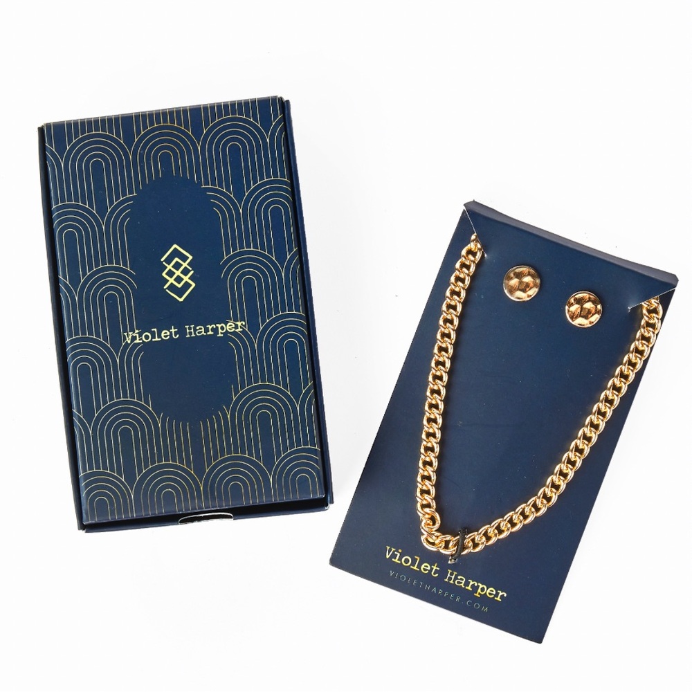 Violet Harper Elena Link Chain Necklace & Earring Set Gold Plated NWT